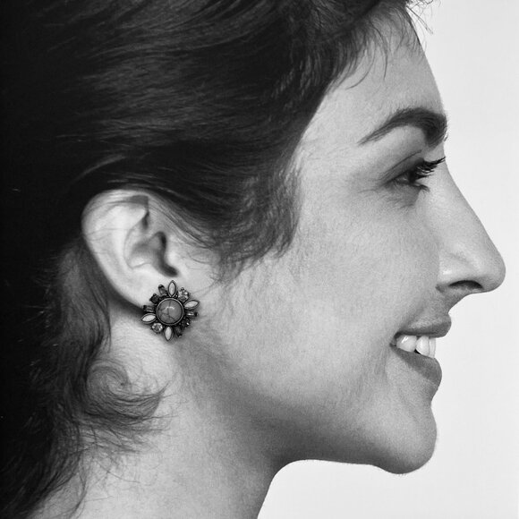 "Kim" NEW Multicolor Turquoise Gold Boho Glam Stud Statement Fashion Earrings - Picture 3 of 3